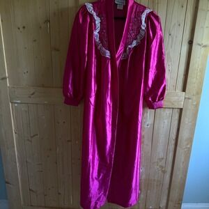 NWT Vintage Anne Leslie Pink Robe Lace Embroidery Floral Size Medium Made in USA